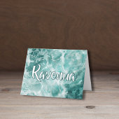 Elegant Seafoam Silver Wedding White Name ノートカード
