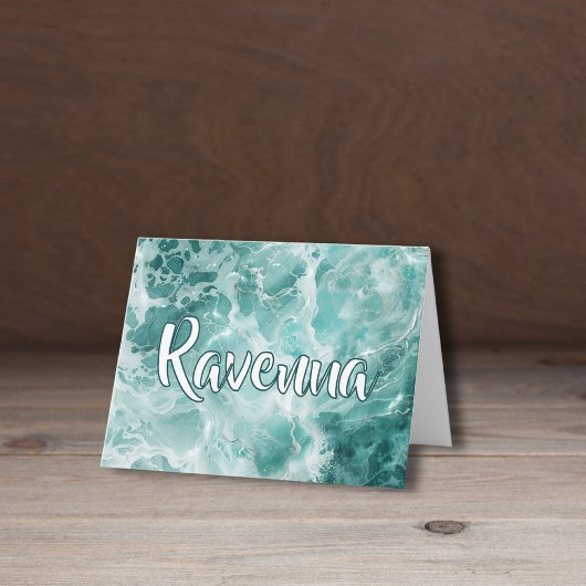 Elegant Seafoam Silver Wedding White Name ノートカード