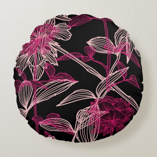 elegant seamless pattern with decorative pink rose ラウンドクッション (正面)
