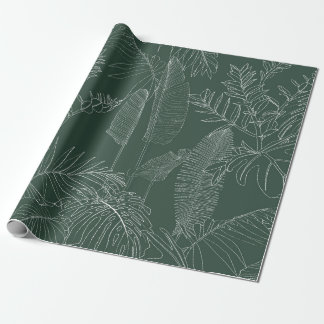 Elegant seamless pattern with green hand drawn lin ラッピングペーパー