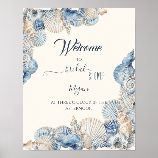 Elegant Seashell Border Wedding welcome ポスター (正面)