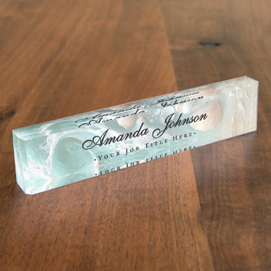 Elegant Seashells Beach Script デスクネームプレート (側面)