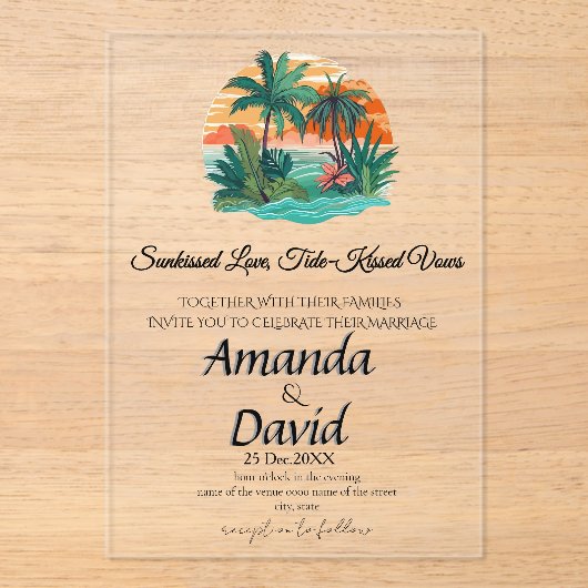 Elegant Seaside Beach Wedding Invitation アクリル招待状 (正面)