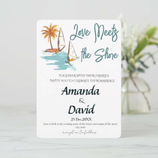 Elegant Seaside Beach Wedding Invitation シーズンカード (スタンド正面)