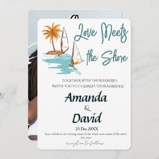 Elegant Seaside Beach Wedding Invitation シーズンカード (正面/裏面)