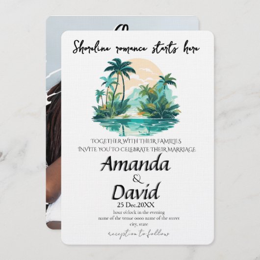 Elegant Seaside Beach Wedding Invitation 招待状 (正面/裏面)