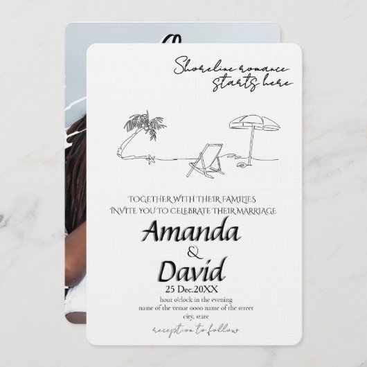 Elegant Seaside Beach Wedding Invitation 招待状 (正面/裏面)