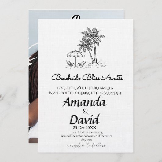 Elegant Seaside Beach Wedding Invitation 招待状 (正面/裏面)