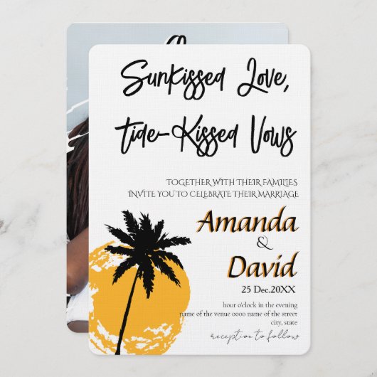 Elegant Seaside Beach Wedding Invitation 招待状 (正面/裏面)