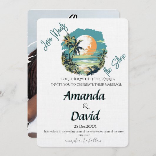 Elegant Seaside Beach Wedding Invitation 招待状 (正面/裏面)