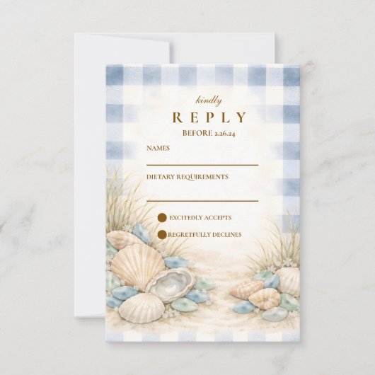 Elegant Seaside Shell Wedding 出欠カード (正面)