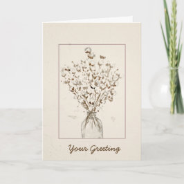 Elegant Sepia Cotton Stem Blank Watercolor Card カード