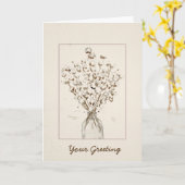 Elegant Sepia Cotton Stem Blank Watercolor Card カード (黄色い花)