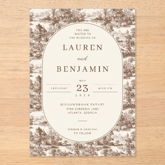 Elegant Sepia Vintage Illustrations アクリル招待状 (正面)