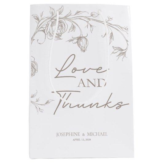 Elegant Sepia Wedding Welcome Medium Gift Bag ミディアムペーパーバッグ (正面)