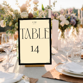 Elegant Serif Black Cream Monogram Table Number テーブルナンバー