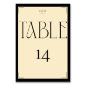 Elegant Serif Black Cream Monogram Table Number テーブルナンバー (正面)