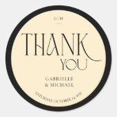 Elegant Serif Typography "Thank You" Wedding Favor ラウンドシール (正面)