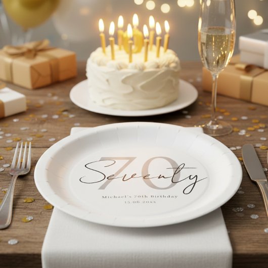 Elegant Seventieth Birthday Paper Plate Minimalist ペーパープレート