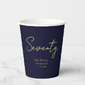 Elegant Seventy Birthday Paper Cup Navy Gold 紙コップ (正面)