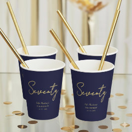 Elegant Seventy Birthday Paper Cup Navy Gold 紙コップ