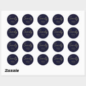 Elegant Seventy Birthday Sticker–Navy Gold Script ラウンドシール (シート)