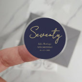 Elegant Seventy Birthday Sticker–Navy Gold Script ラウンドシール