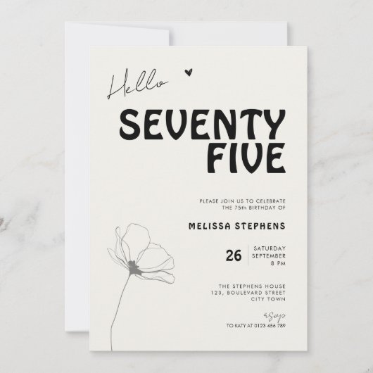 Elegant Seventy Five Bold Typography 75th Birthday 招待状 (正面)