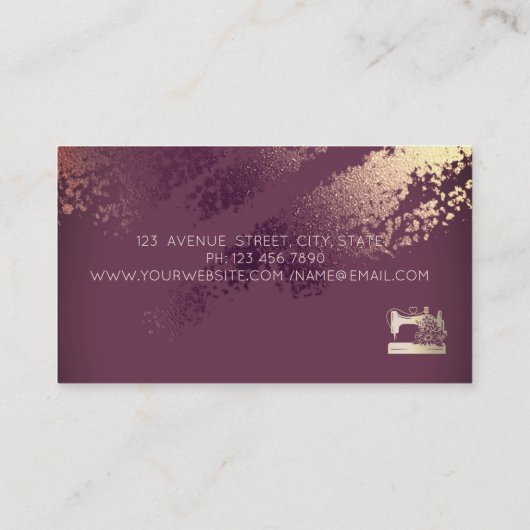 Elegant Sewing Machine Seamstress Burgundy 名刺 (裏面)