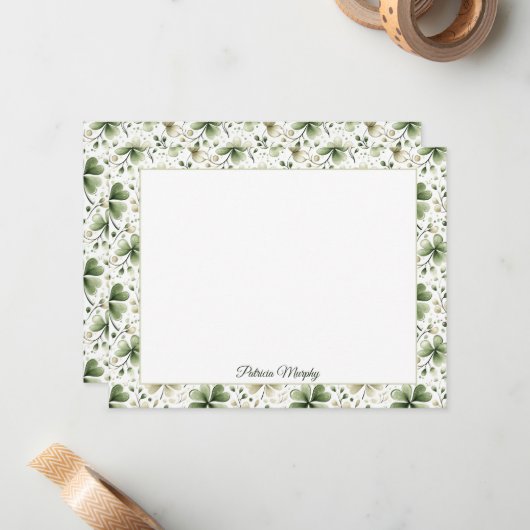Elegant Shamrock Botanical Notecard | Personalized ノートカード (正面/裏面インサイチュ)