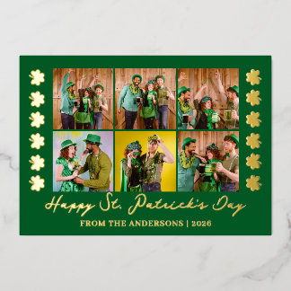 Elegant Shamrock St. Patrick's Day Family photo 箔シーズンカード