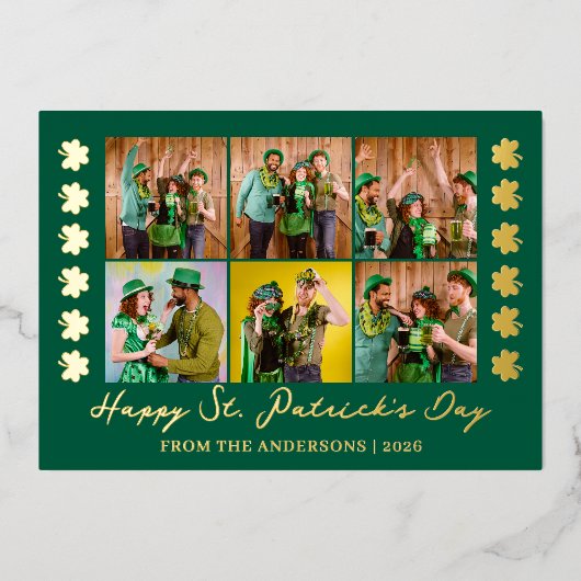 Elegant Shamrock St. Patrick's Day Family photo 箔シーズンカード (正面)