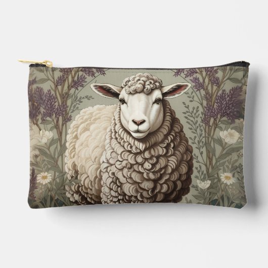 Elegant Sheep Lavender Flower Background アクセサリーポーチ (正面)