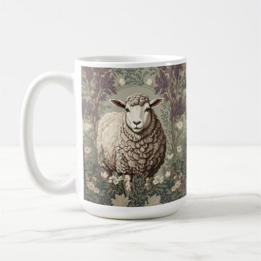Elegant Sheep Lavender Flower Background コーヒーマグカップ (左)