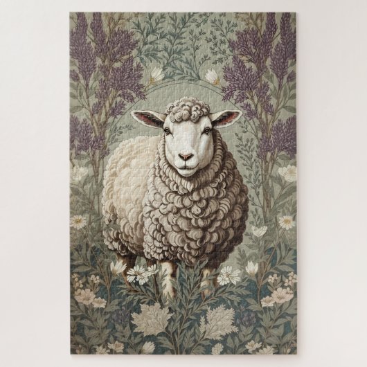 Elegant Sheep Lavender Flower Background ジグソーパズル (縦)