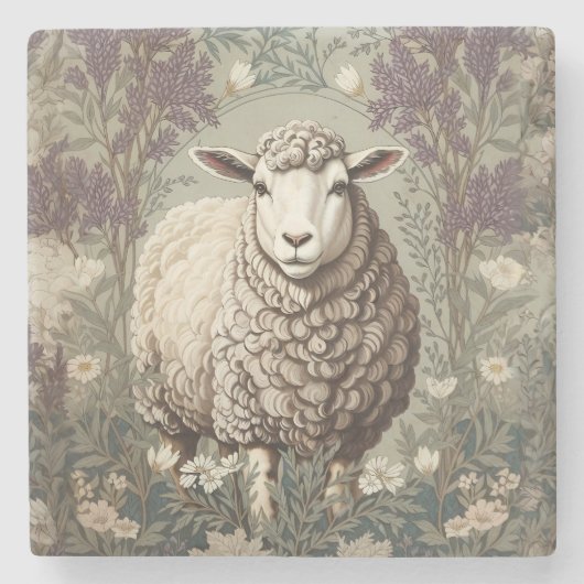 Elegant Sheep Lavender Flower Background ストーンコースター (正面)