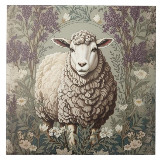 Elegant Sheep Lavender Flower Background タイル (正面)