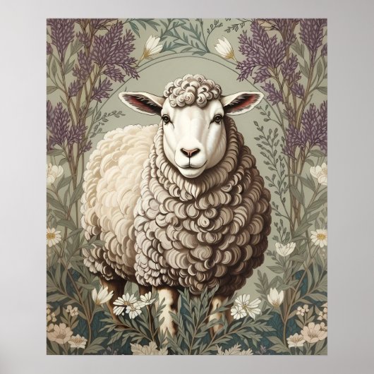 Elegant Sheep Lavender Flower Background ポスター (正面)