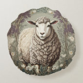 Elegant Sheep Lavender Flower Background ラウンドクッション (裏面)