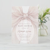 Elegant Sheer Pink Blush Bow Baby Shower 招待状 (スタンド正面)