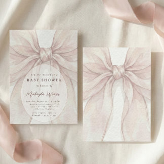 Elegant Sheer Pink Blush Bow Baby Shower 招待状