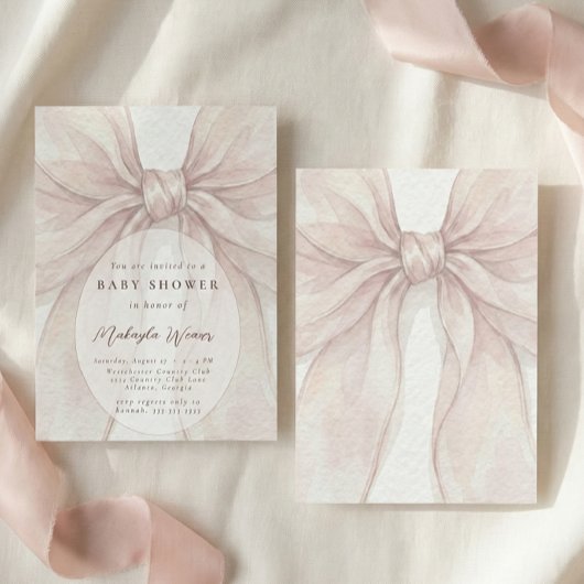 Elegant Sheer Pink Blush Bow Baby Shower 招待状