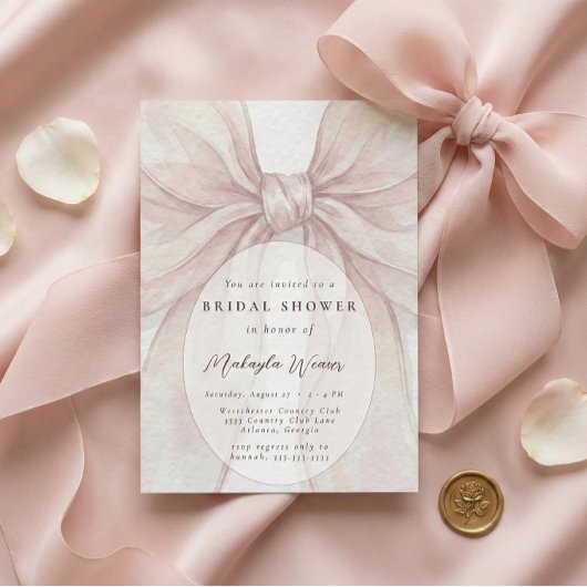 Elegant Sheer Pink Blush Bow Bridal Shower 招待状