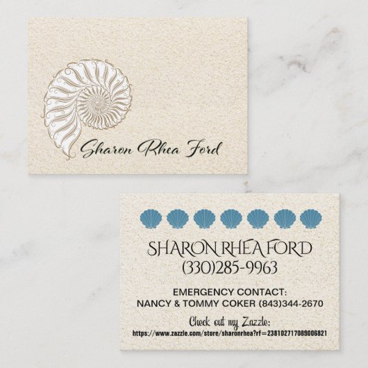 Elegant Shell Calling Card / Contacts / Business コーリングカード (正面/裏面)