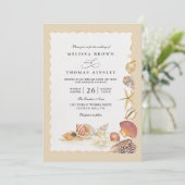 Elegant Shells Beach Sea Sand QR Code Wedding 招待状 (スタンド正面)