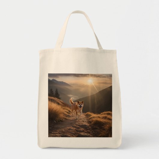 Elegant Shiba Inu Grocery Tote Bag トートバッグ (正面)