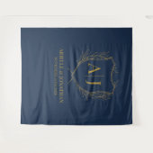 Elegant Shield monogram wedding blue gold backdrop タペストリー (正面(横))