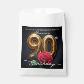 Elegant Shiny Black Gold Red Rose 90th Birthday フェイバーバッグ (正面)
