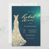 Elegant Shiny Dress Green Bridal Shower  招待状 (正面)