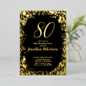 Elegant Shiny Gold Foil 80th Birthday Invitation 箔招待状 (立ち正面)